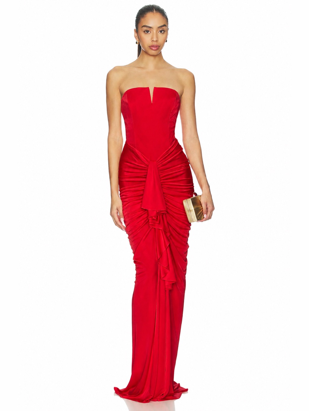 Et Ochs Selena Elegant Strapless Red Ruched Evening Gown